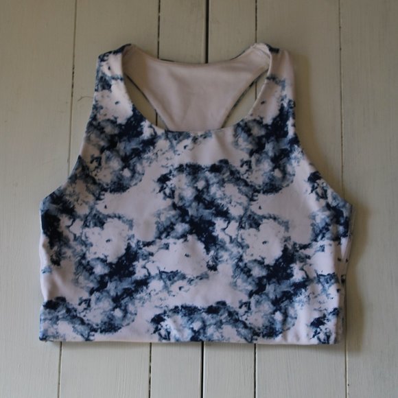 GAP Blue and White Marble High Neck Tank Sports Bra / Work Out Top - Picture 1 of 6
